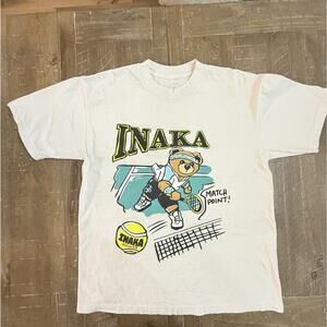 Inaka Power Teddy Tennis T-shirt Tee Mens Medium Beige Crew Short Sleeve
